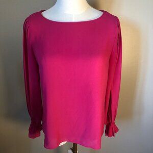 Carmen Long Sleeve Round Neck Lightweight Hot Pink Blouse Size PS